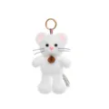 Adorable white plush animal keychain featuring soft fur a gold ring and decorative paw tag - Little Mouse