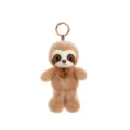 Adorable brown shaggy plush sloth keychain pendant featuring a golden circular clip - Sloth