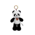 Adorable plush panda keychain pendant with soft fur, golden ring and decorative tag - Panda