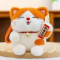 Cute lucky cat plush pendant orange white lucky cat plush toy with bell and red scroll gift - Brown