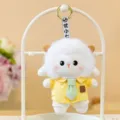 Adorable plush lamb keychain pendant wearing a yellow striped shirt and green tie accessory - Shirt Style (Yellow) / 13cm