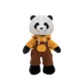 Adorable plush panda toy wearing a yellow hoodie and brown overalls with bear patch - 45 cm / Panda Dress-up