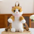 Adorabile zainetto in peluche a forma di gatto arancione e bianco per bimbi e uscite - Giallo a Strisce / 35cm