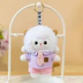 Soft white sheep plush keychain wearing a purple striped shirt and pink tie - Shirt Style (Pink) / 13cm
