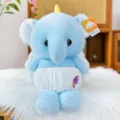 Cute light blue plush elephant toy with unicorn horn and white ruffled shorts for gifts - 40CM / Sky Blue