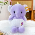 Adorable purple elephant plush toy wearing white pants with a yellow unicorn horn - 40CM / Purple