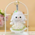 Pastoral style plush sheep keychain with colorful polka dot dress and lace trim - Polka Dot Style (Green) / 13cm
