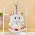 Adorable pastoral style plush lamb keychain wearing a colorful polka dot dress with lace. - Polka Dot Style (Red) / 13cm