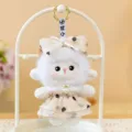 Pastoral style plush lamb keychain wearing a cute polka dot dress and a bow accessory. - Tube Top Style (Yellow) / 13cm