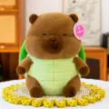 Simpatico peluche di capibara con costume da guscio di tartaruga verde su tappeto - 23cm / Stile Tartaruga