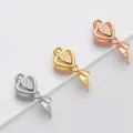 Heart-shaped S925 silver pendant pinch bails in three metal finishes with CZ stones - Style B (Hollow Heart) / 1 Piece / Rose Gold