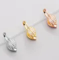 S925 silver leaf pendant pinch bail set with cubic zirconia in three colors for jewelry - Style J (Leaf Shape) / 1 Piece / Rose Gold