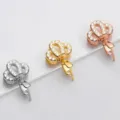 S925 silver crown-shaped pinch bail for jade pendants with sparkling white CZ stones - Style G (Crown) / 1 Piece / Rose Gold