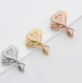 S925 sterling silver heart-shaped bails in silver gold and rose gold with CZ stones - Style H (Double Heart) / 1 Piece / Rose Gold