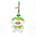 Mignon porte-clés peluche Bébé Esprit Fleur avec visage vinyle et décor feuilles - 15cm / Vert