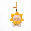 Adorable pendentif peluche bébé esprit de fleur avec visage en vinyle et tournesol - 15cm / Jaune