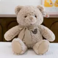 Lindo oso de peluche beige con pajarita de lino y textura de pelo rizado variante SKU - 35cm / Caqui