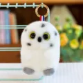 Adorable fluffy white owl plush keychain with bright yellow eyes and golden clasp - 13cm / Owl
