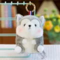 Cute spherical husky plush keychain in grey and white with gold ring - 13cm / Husky