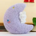 Soft purple crescent moon and white bunny plush pillow for kids comfort and room decor - Moon / 45cm / Purple
