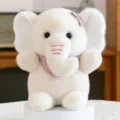 Soft white plush elephant toy with pink checkered scarf variant for nursery gift - Elephant / White Elephant