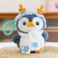 Adorable plush penguin charm with blue antler hat and white snowflake scarf for bags - Elk Style / 15cm