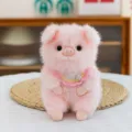 Adorable pink plush pig toy keychain variant with a handmade crochet lace collar - Pig Doll / 18cm