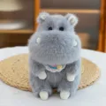 Adorably soft and fluffy grey hippo plush keychain featuring a colorful lace collar detail - Grey Hippo Doll / 18cm