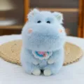 Cuddly fluffy light blue plush hippo keychain doll with decorative pink lace collar - Blue Hippo Doll / 18cm