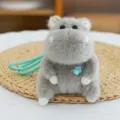 Adorable grey fluffy hippo plush keychain with mint green lanyard and cute bear pin - Hippo Pendant
