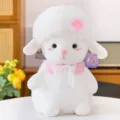 Super cute white curly sheep plush doll featuring a pink flower and lace bow SKU version - 40CM / Pink Flower