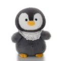 Adorable stuffed plush penguin toy wearing a decorative floral lace bib in dark gray - 18cm / Forest Penguin