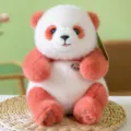 Adorable coral pink and white panda plush toy featuring soft and realistic fur texture - Red / 25cm