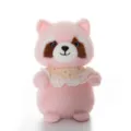 Cute pink raccoon plush toy with floral lace bib, soft stuffed animal gift for kids - 18cm / Pink Raccoon