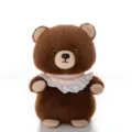Cute brown bear plush toy wearing a delicate pink lace collar, soft stuffed animal toy - 18cm / Forest Bear