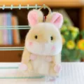 Adorable cream and pink plush hamster keychain bag charm with elegant gold ring attachment - 13cm / Yellow Rabbit