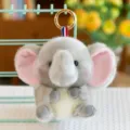 Cute grey plush elephant keychain charm with soft pink ears and gold ring - 13cm / Elephant