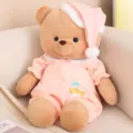 Cute brown teddy bear plush doll wearing pink pajamas and nightcap for comfortable sleep - 40CM / Dreamy Pink Bear