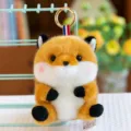 Adorable orange plush fox keychain pendant with soft fur and golden ring for school bags - 13cm / Fox