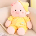 Adorable pink pig plush doll wearing soft yellow pajamas and matching nightcap - 40CM / Dreamy Cute Pig
