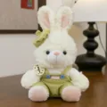 Adorable white plush rabbit wearing green corduroy overalls and hat - White Rabbit / 30cm / Green