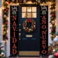 Feliz Navidad und Feliz Año Nuevo Weihnachts-Türbanner an einer festlichen Haustür - SDL-006 Stil / 30x150cm