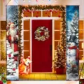 Festive Christmas outdoor porch banners featuring Santa Claus and a snowman design - Santa and Snowman Style (SDL-002) / 30x150cm