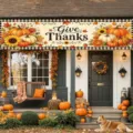 Thanksgiving yard banner with pumpkins and sunflowers for outdoor porch festive decor - Thanksgiving Giving Thanks Style (SHF-007)