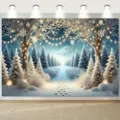 Arazzo di sfondo natalizio con foresta di neve invernale per feste e decorazioni foto - SBJ-002 / 95x75cm