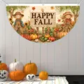 Fall harvest fan-shaped banner with scarecrows and pumpkins for Thanksgiving garden decor - Happy Fall Scarecrow Style (SXQ-001) / 37.5x75cm