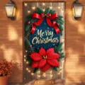 Festive Christmas door banner featuring a large red poinsettia and Merry Christmas greeting - 90x180cm / Classic Christmas Mix (ML-007)