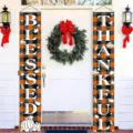 Thanksgiving buffalo plaid porch signs featuring Blessed and Thankful festive text - Buffalo Plaid (SDL-002) / 30x150cm