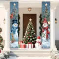 Set of 2 Christmas snowman porch banners for festive front door holiday decorations - Snowman and Tree Style (SDL-004) / 30x150cm