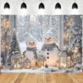 Banner di sfondo con neve invernale di Natale con pupazzo di neve e lanterne per festa. - SBJ-004 / 95x75cm